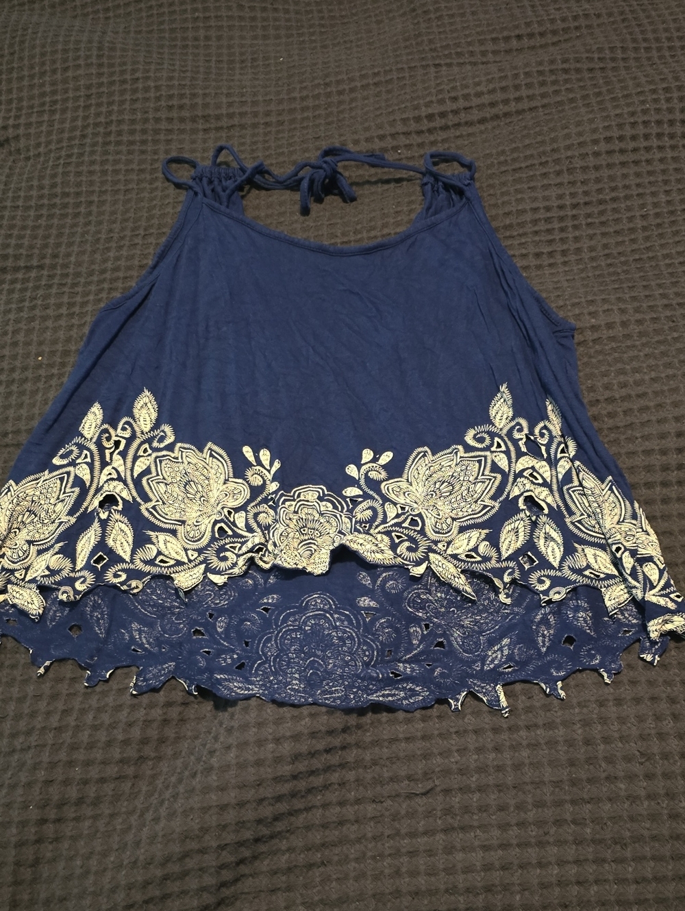 Women's Navy Embroidered Sleeveless Tank Top
